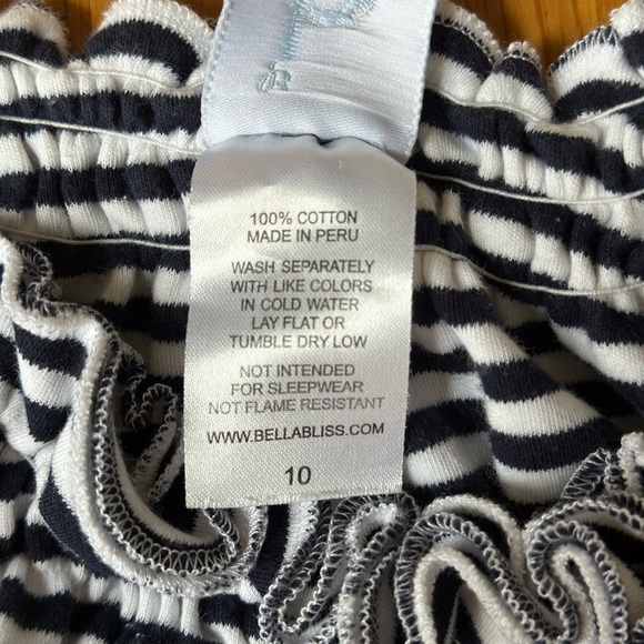 Bella Bliss Girls Size 10 Nautical Navy & White Striped Dress Ruffle Neck Slvles - Picture 6 of 7